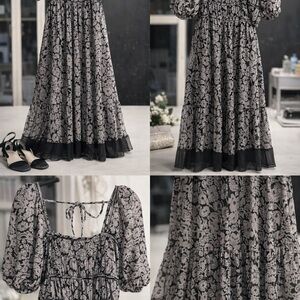 Anthropologie Floral Maxi Dress Puff Sleeve Smocked Back